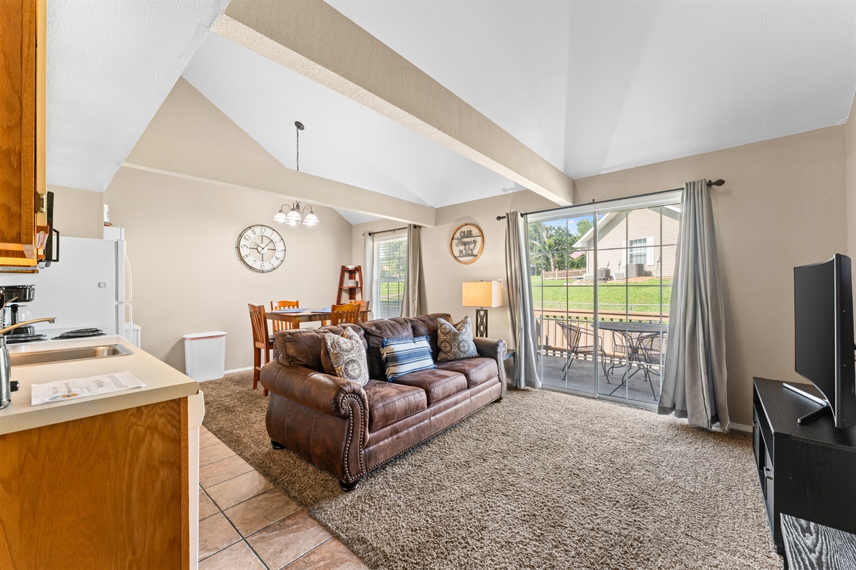 The vaulted great room keeps everyone connected, from breakfast to movie night.