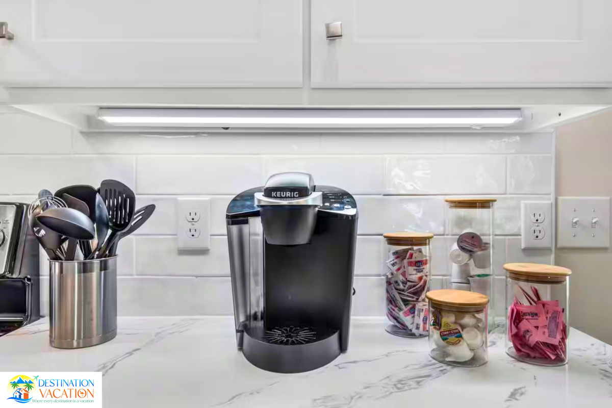 Coffee essentials await your perfect vacation morning.