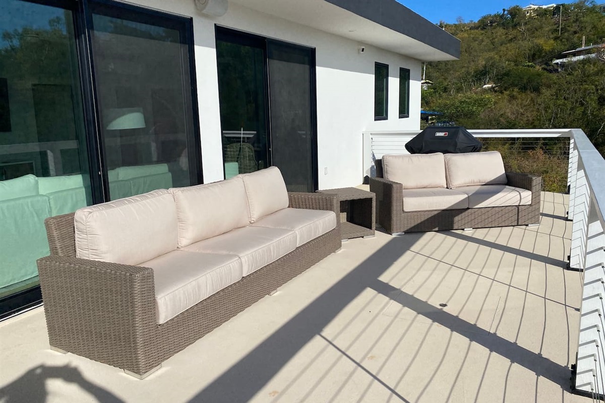 Multiple seating options in the fresh island air.