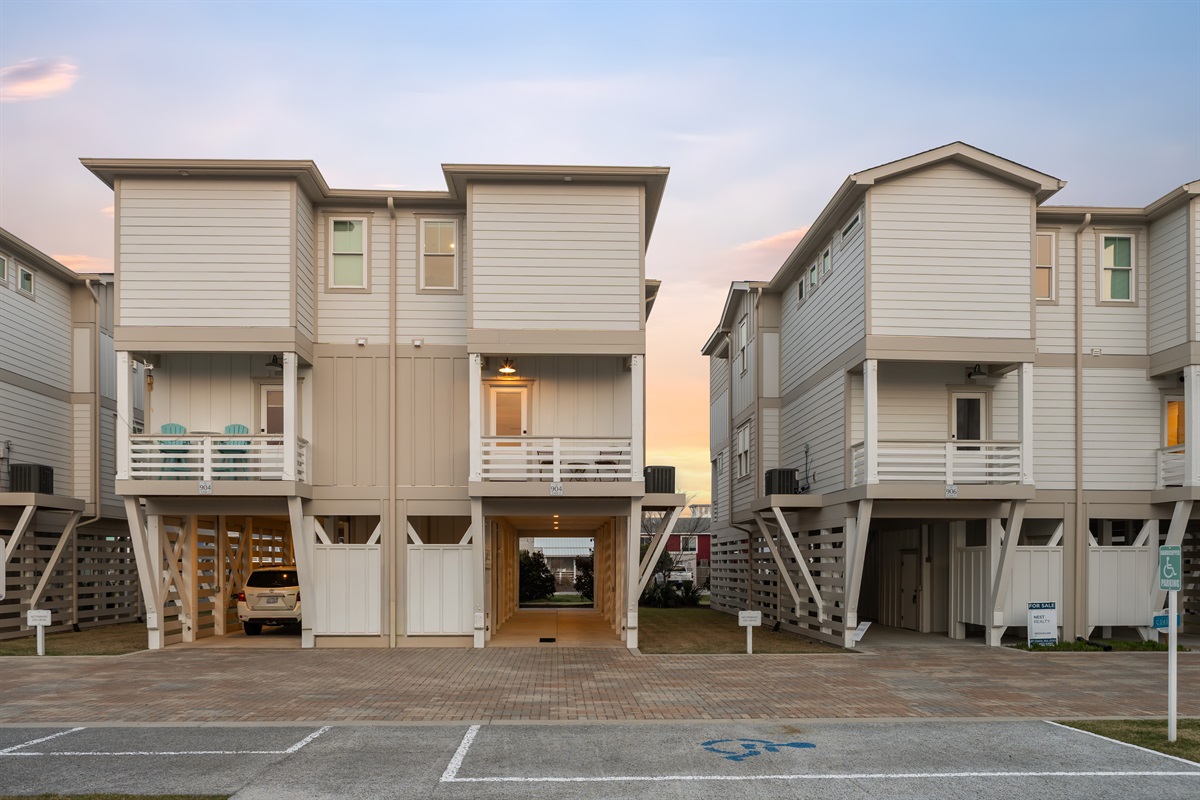 The Sea is Calling is the unit on the right. Max parking for 3 vehicles in the carport.