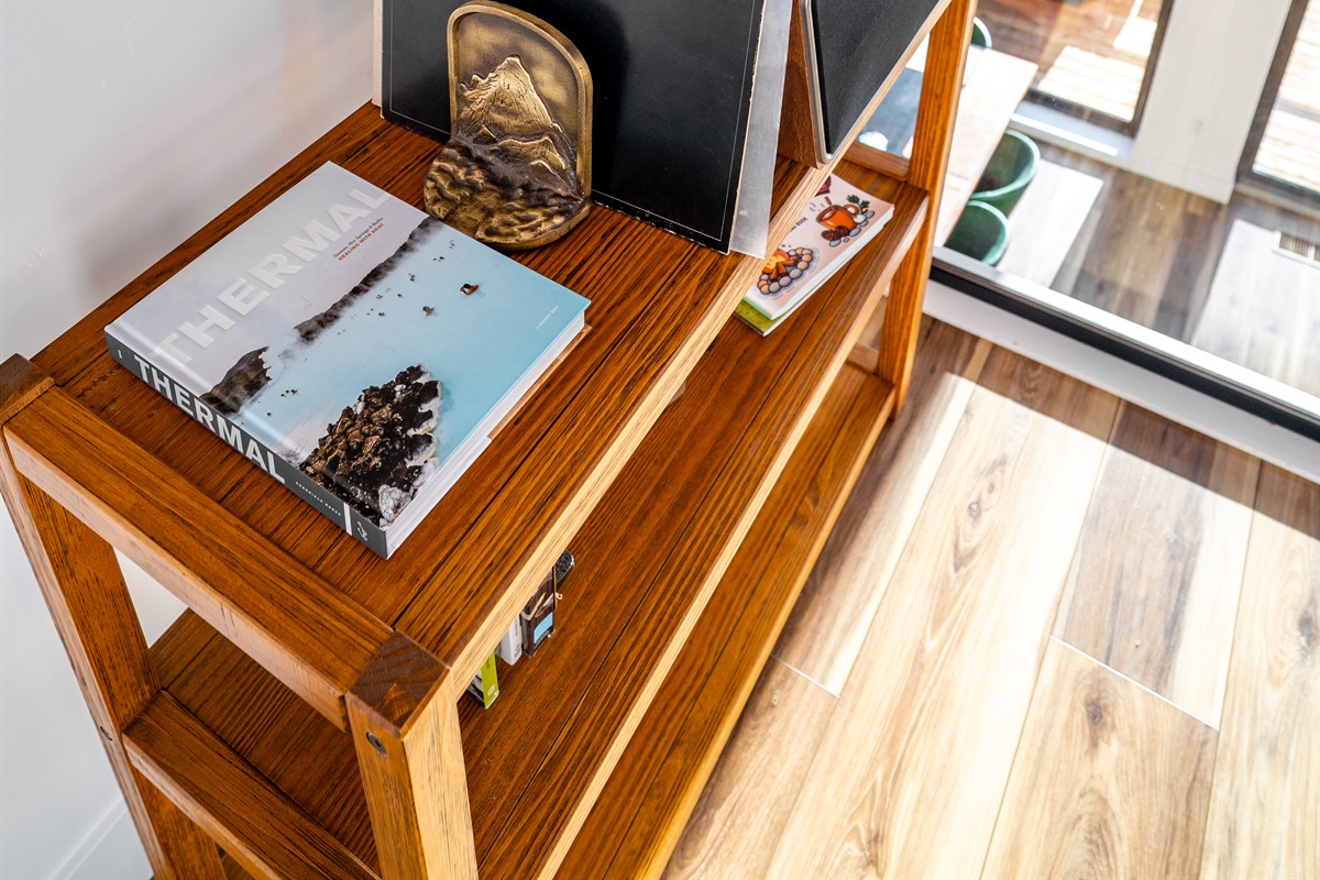 Record Player on Book Shelf