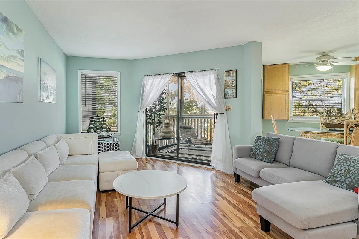 Spacious Living Room with patio access