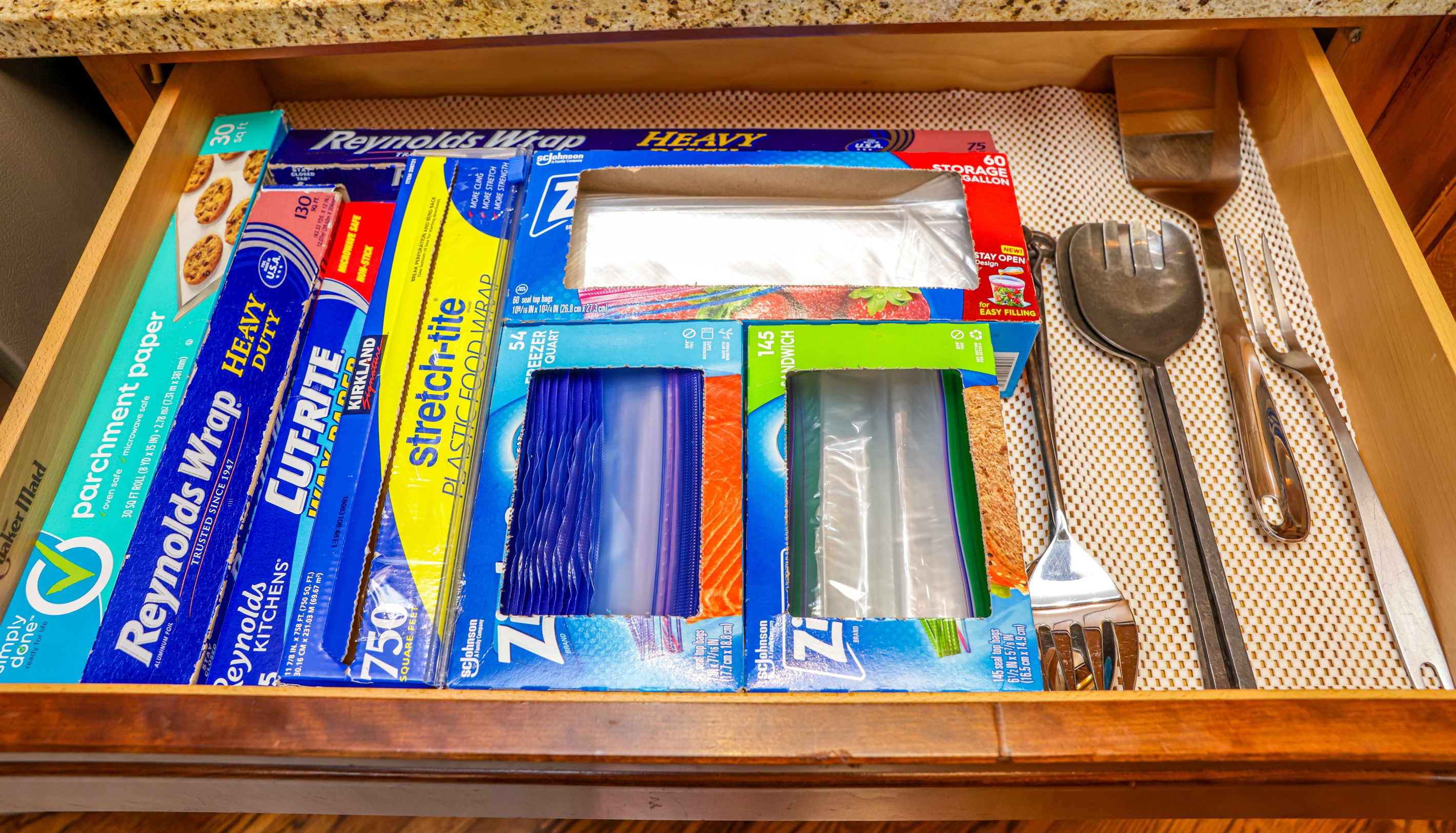 Guest-use consumables so you don't have to buy! Plus, serving ware (some of many).