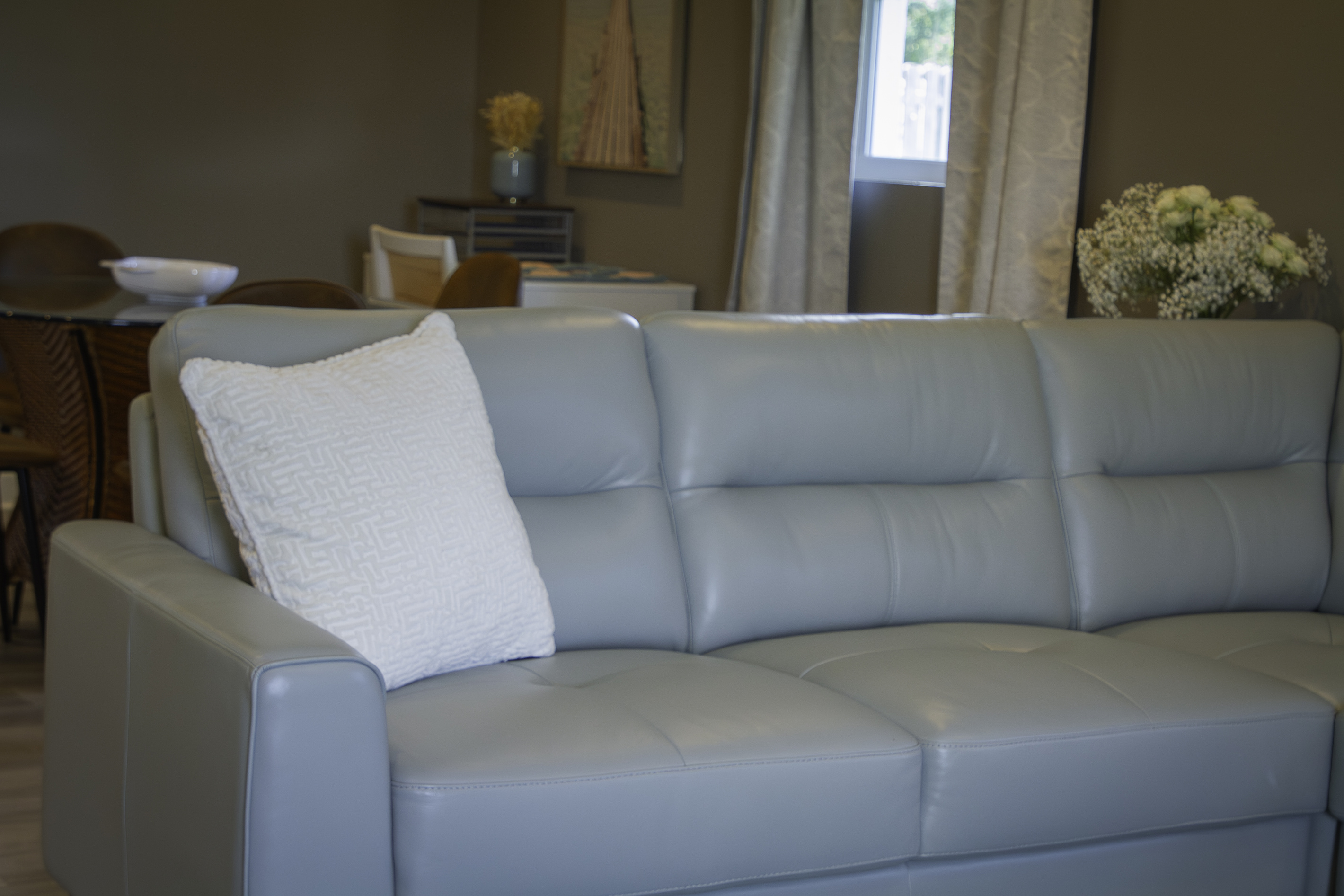 A view of the couch facing the dinning area