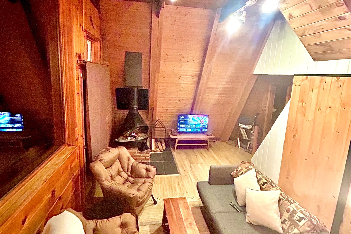 Living Room space with TV and fireplace.