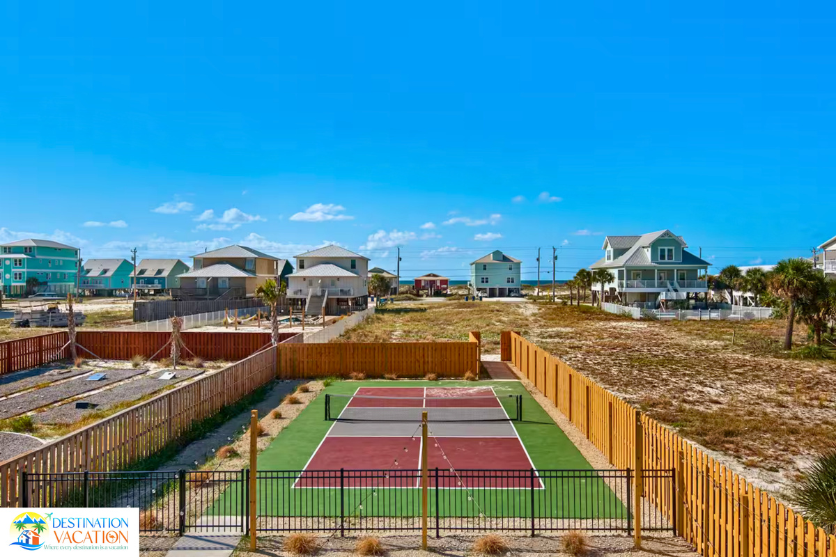 Private sports court surrounded by coastal charm.