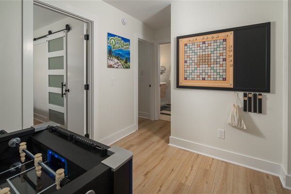 Play a game of Scrabble or enjoy some foosball before relaxing on the deck!