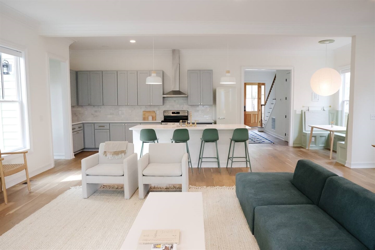 The kitchen, breakfast nook and living areas flow together seamlessly.