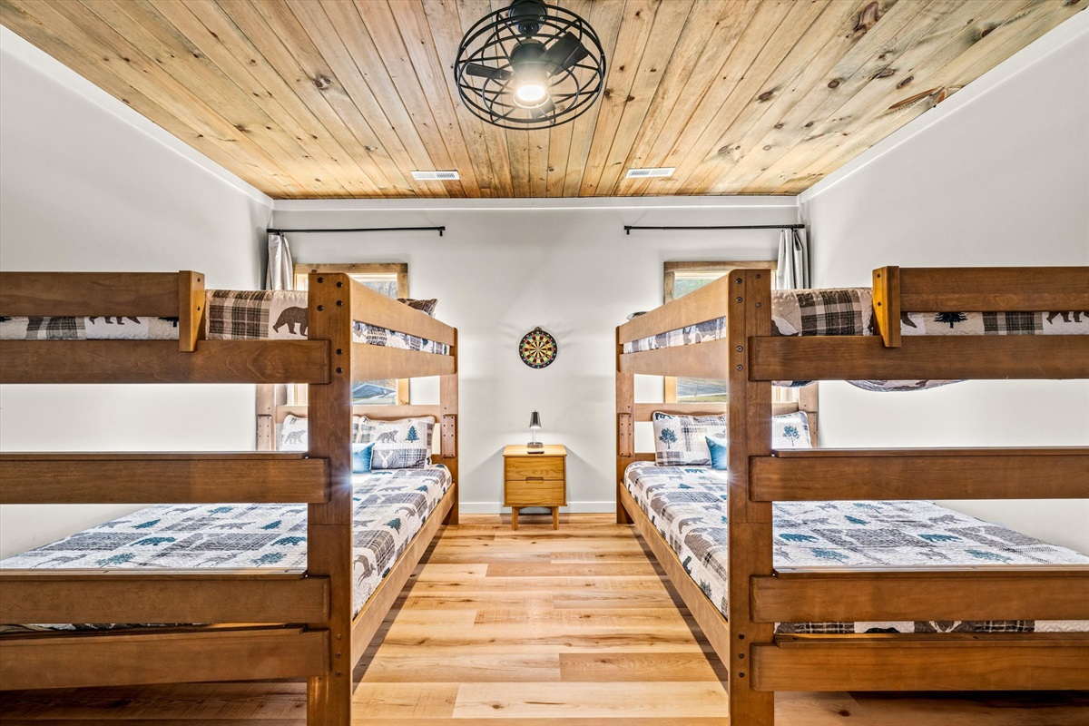 There is also a large bunk bed room with 4 queen beds.
