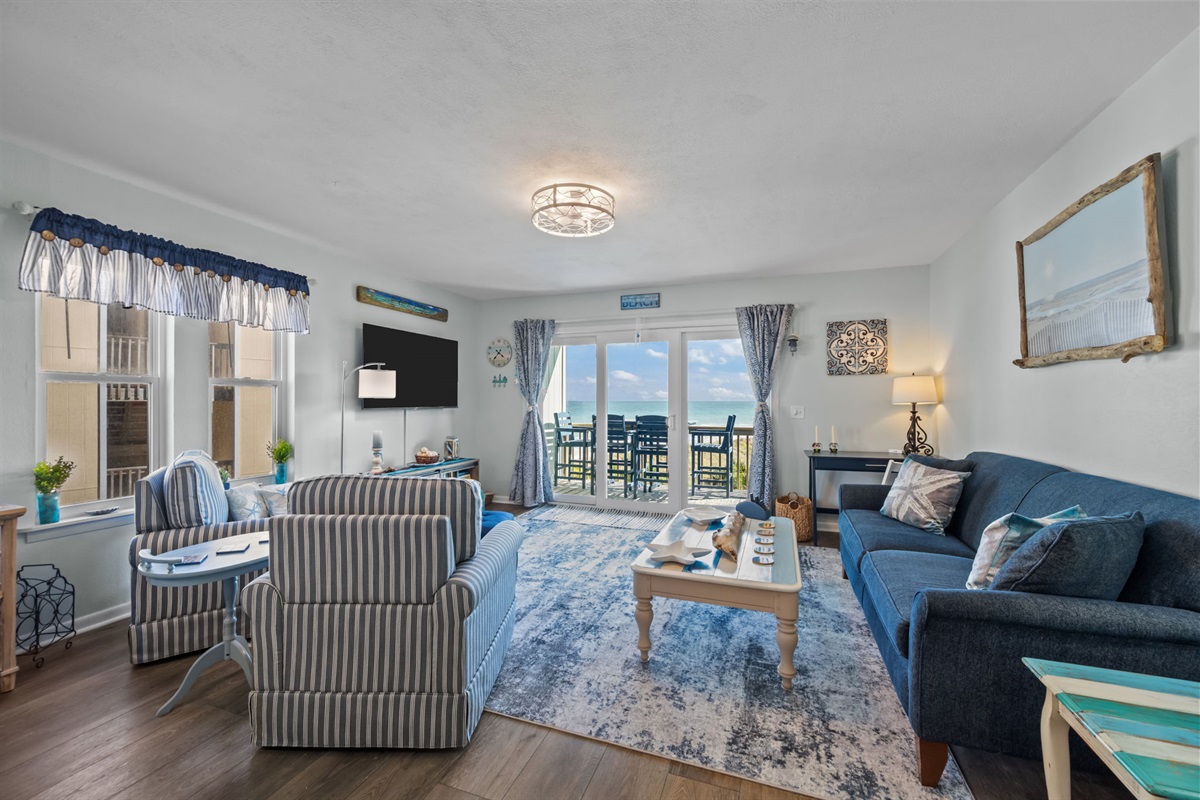 Kick back with TV, plush seating, and plenty of room for everyone to spread out