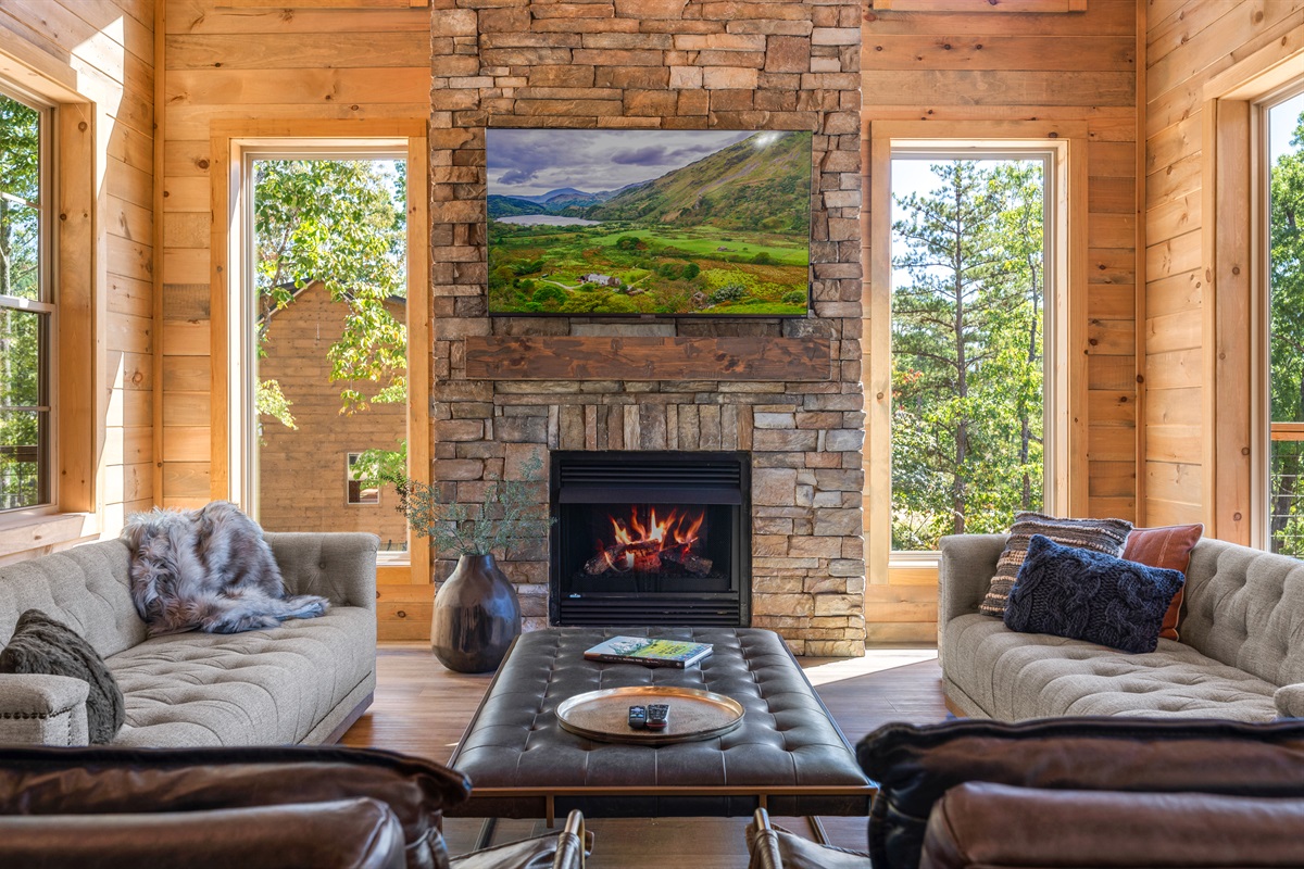 Parks Lodge has a gas fireplace in the living room. A perfect place to relax with the family.