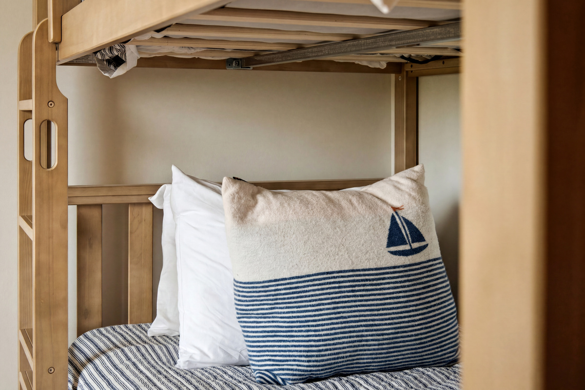 Built-in twin-over-twin bunk beds perfect for kids or additional guests.