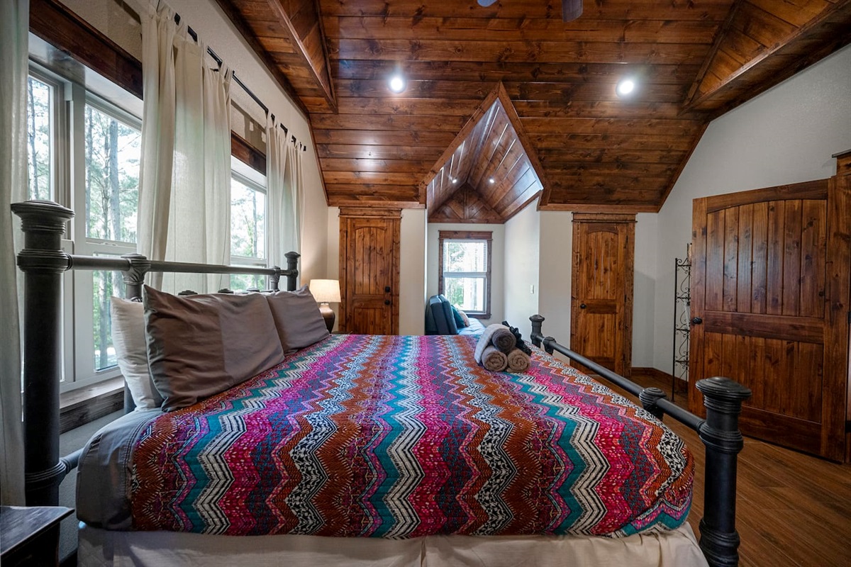 2nd upstairs room has a king size bed and twin bed, to sleep three