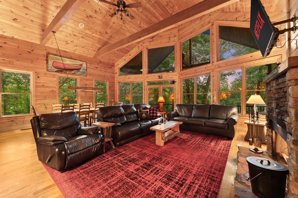 Large entertainment space with plenty of seating for groups and families.