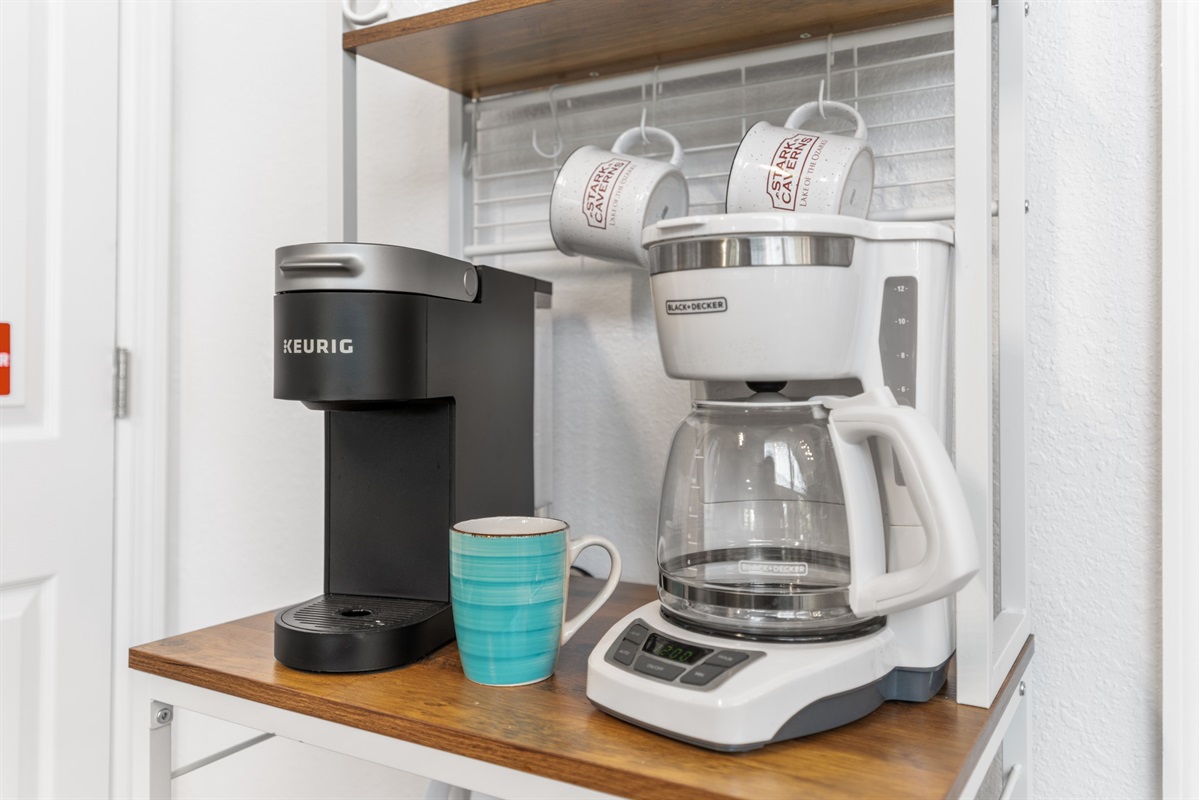 Fully stocked coffee bar to start your mornings right.