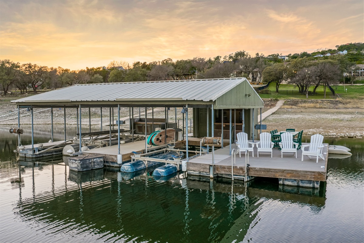 Close-up of the private dock — perfect for boating, kayaking, or fishing.