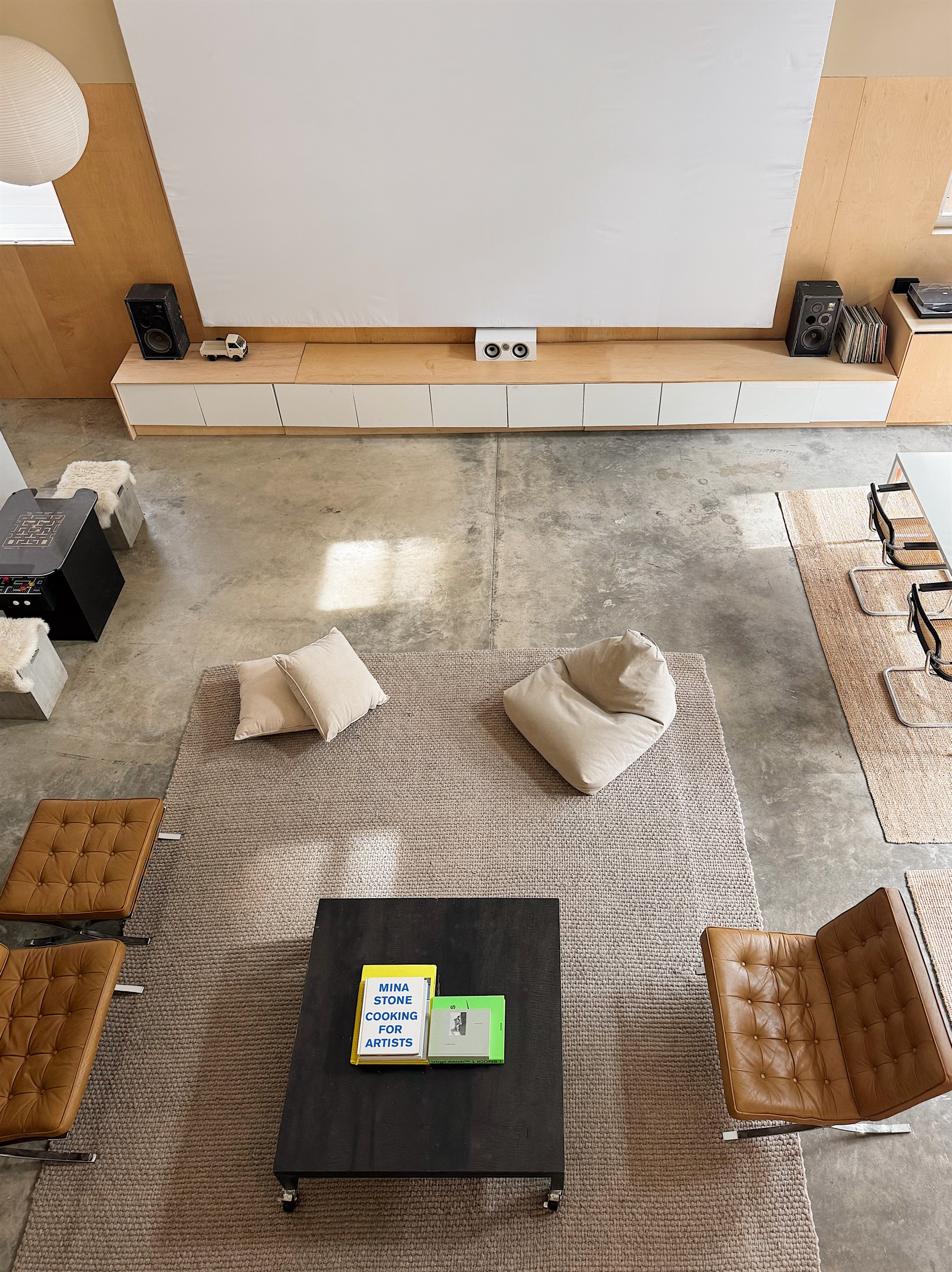 The living area, as viewed from the upstairs bedroom.