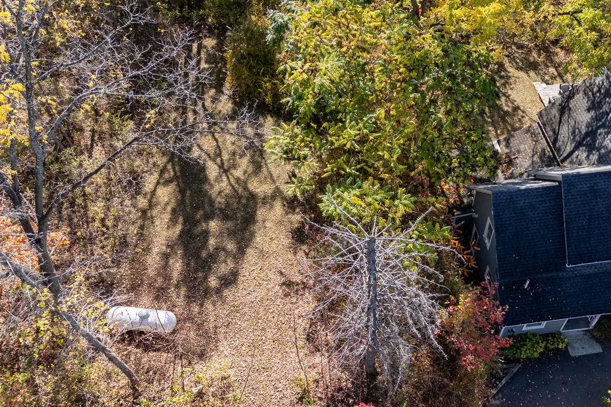 Scenic wooded path leading down toward the lake — the perfect spot for nature lovers to unwind