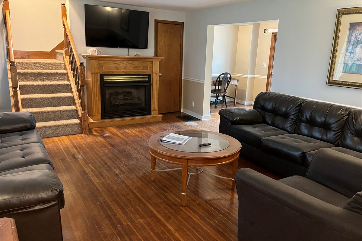 Main house living room with desh area to right