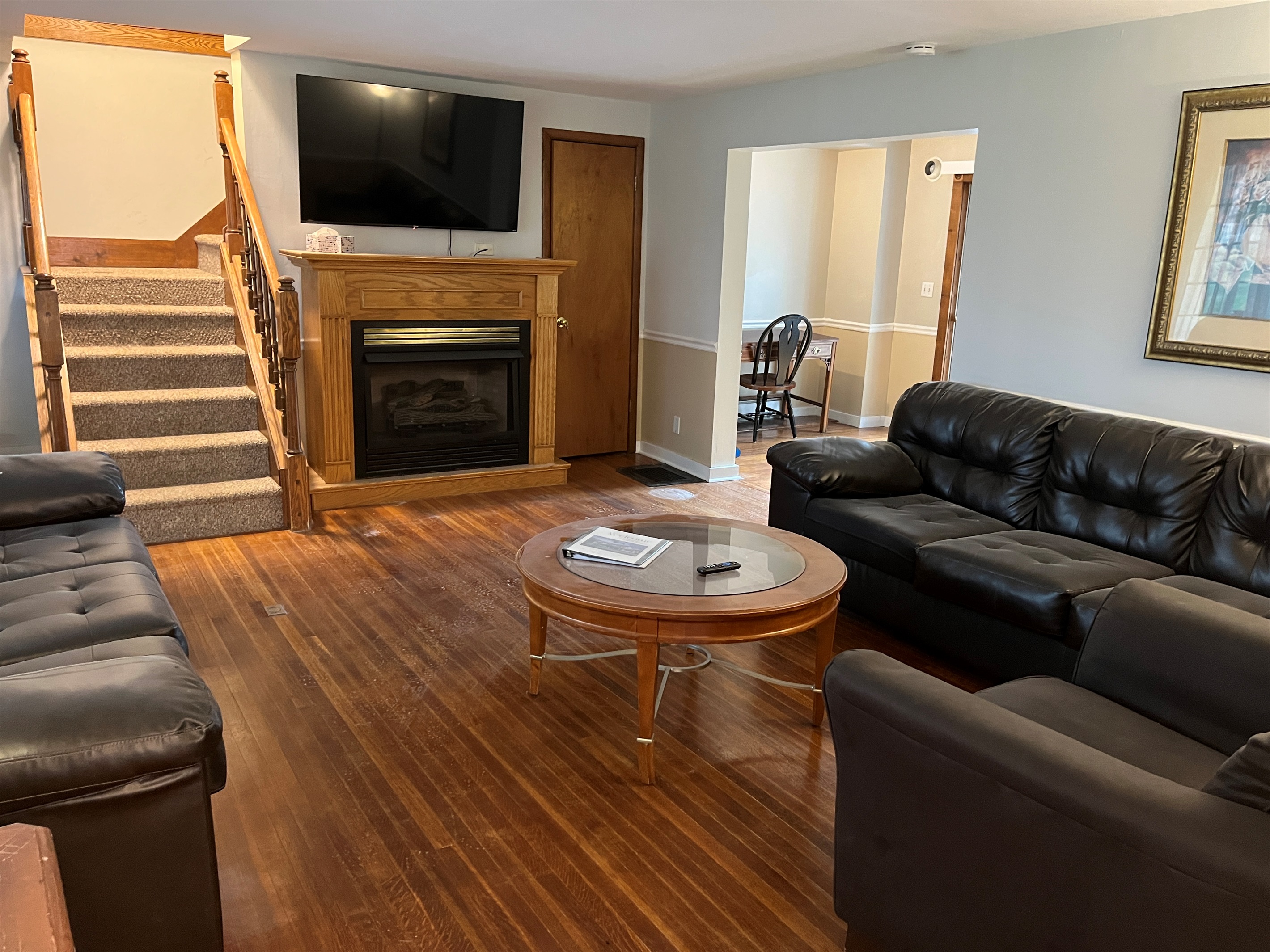 Main house living room with desh area to right