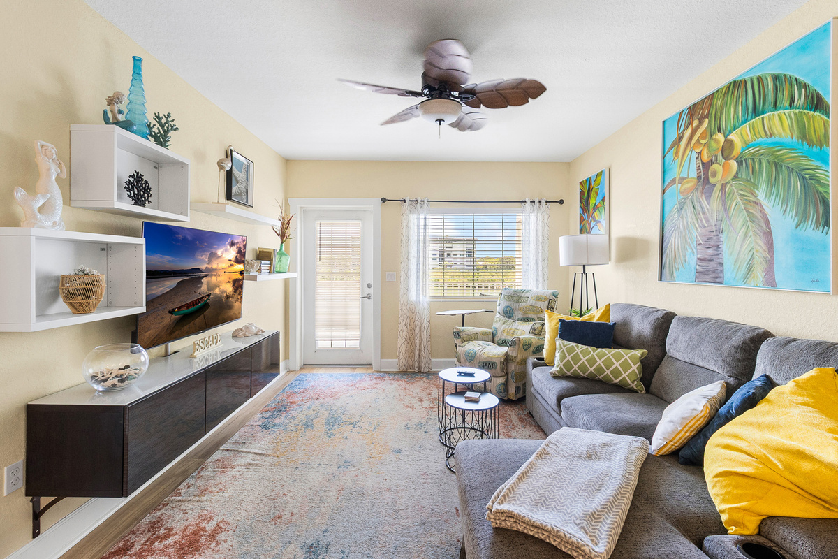 Living room overlooks the back balcony and the Gulf of Mexico/America!