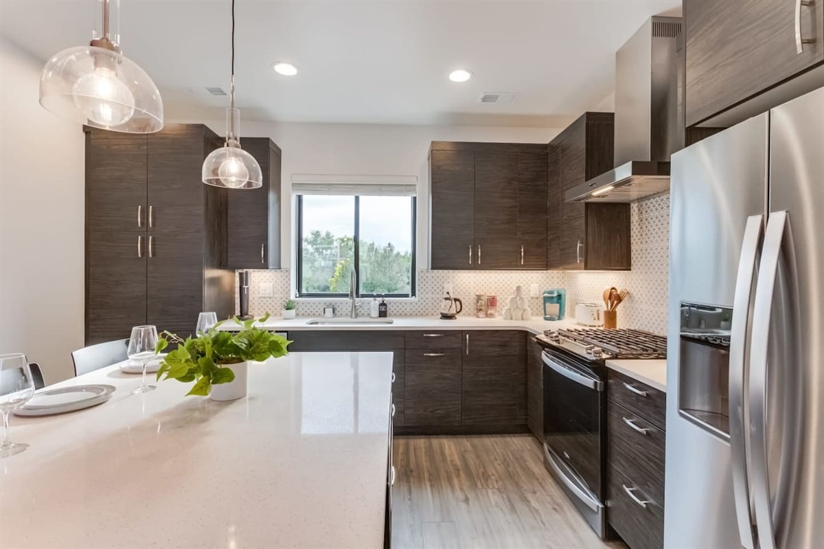 The kitchen comes with all the comforts of home.