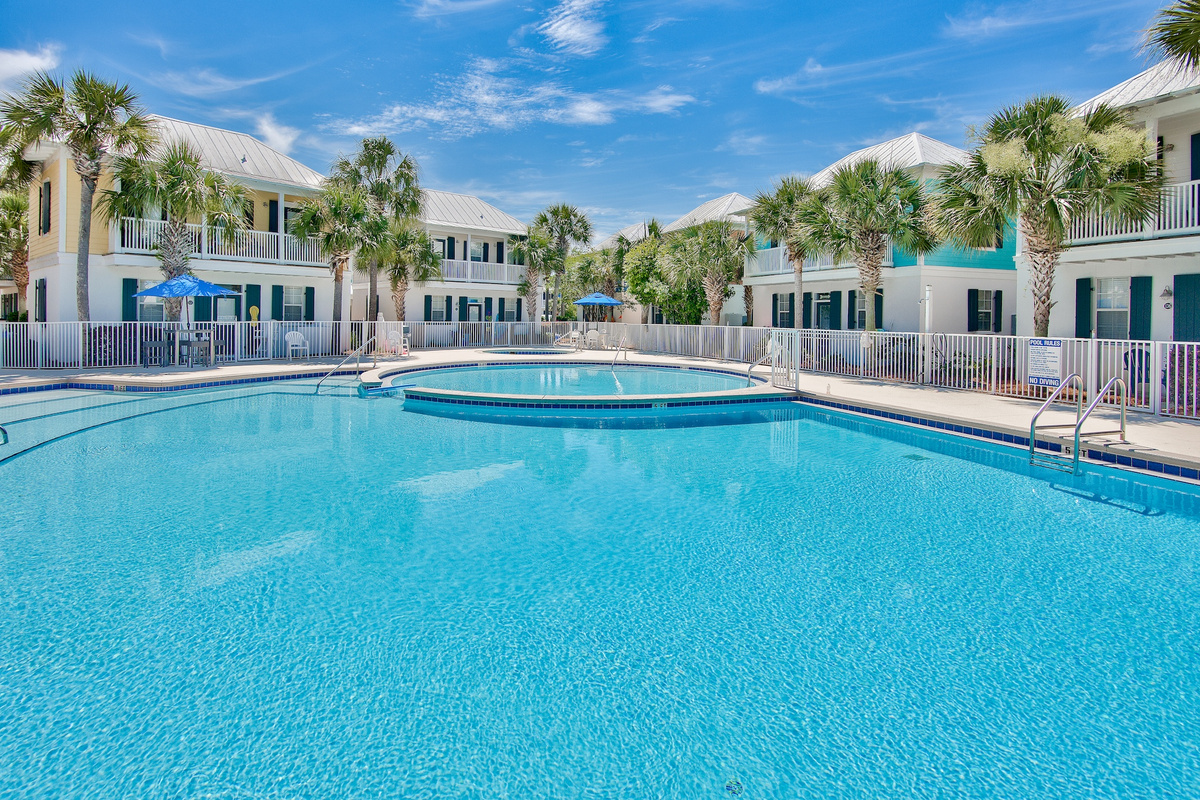 Wide view of the shared community pool