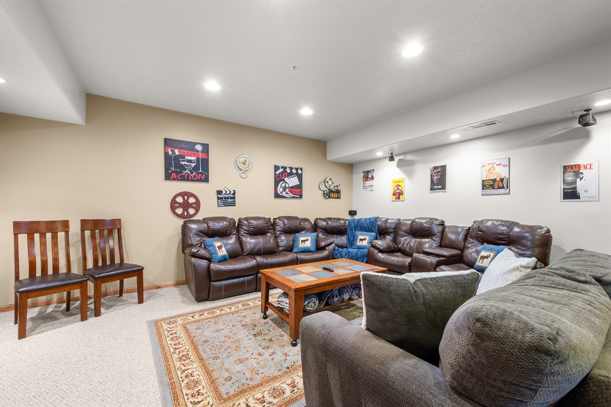 Gather the group for entertainment and fun in the lower-level family room.