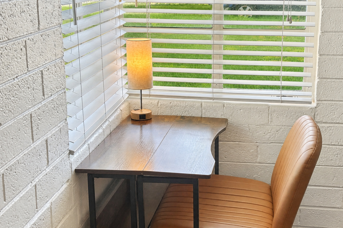 Enjoy the view of green everywhere you look at this laptop station!
