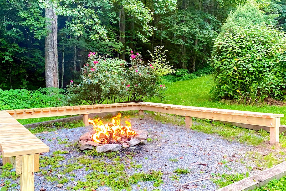 large fire-pit area beside the creek!