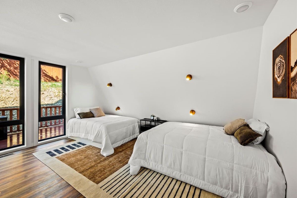 A peaceful retreat with soft lighting and natural art decor.