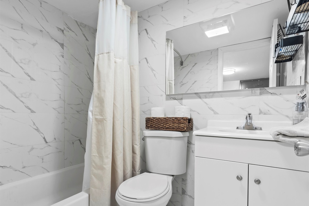 Treat yourself to slow mornings or relaxing evenings in this spa inspired bathroom with a clean, calming feel.