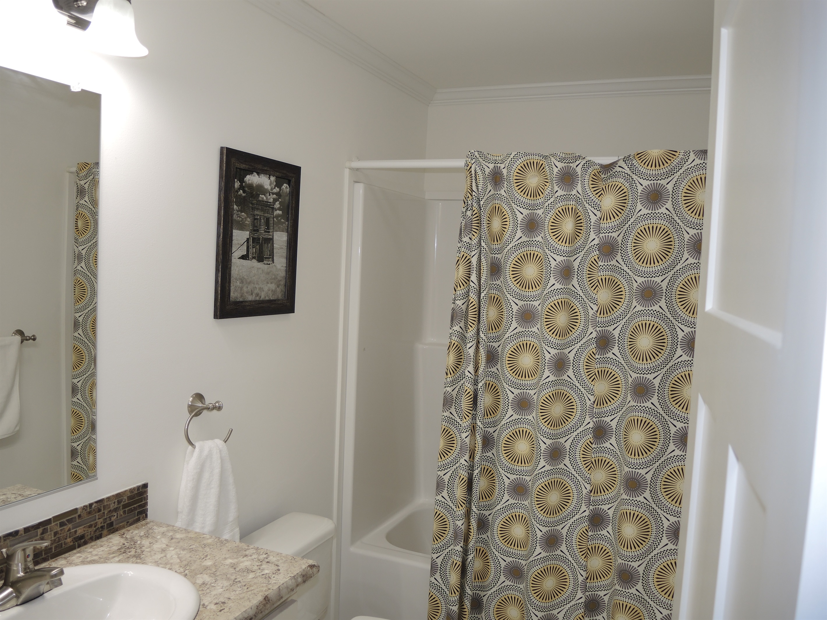 Bath off hall with tub shower