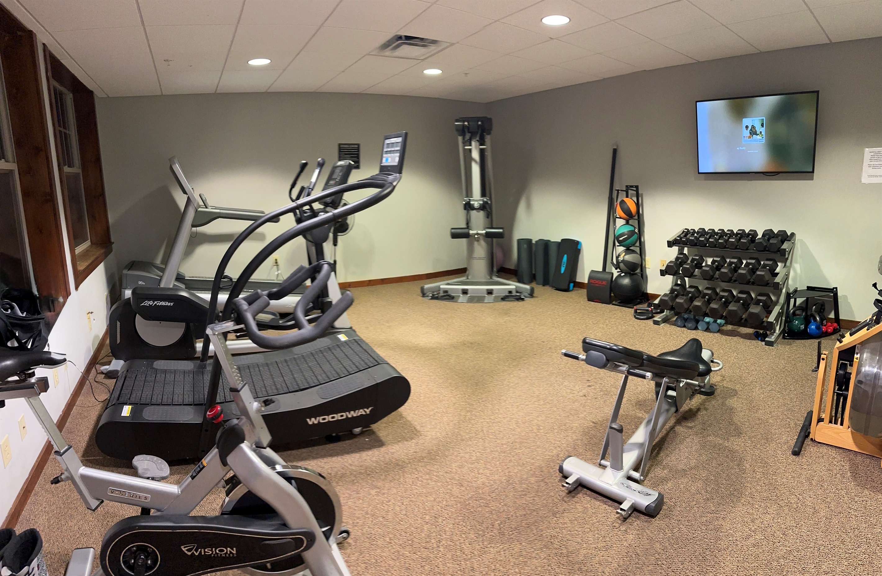 The Exercise Room is located on the ground floor by the entrance to the hot tubs