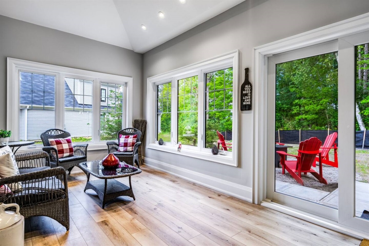 Let the morning unfold slowly from the comfort of the Muskoka sunroom.