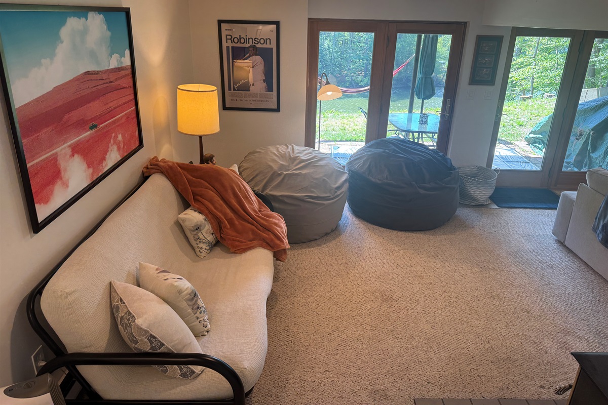 Futon with comfy bag chairs