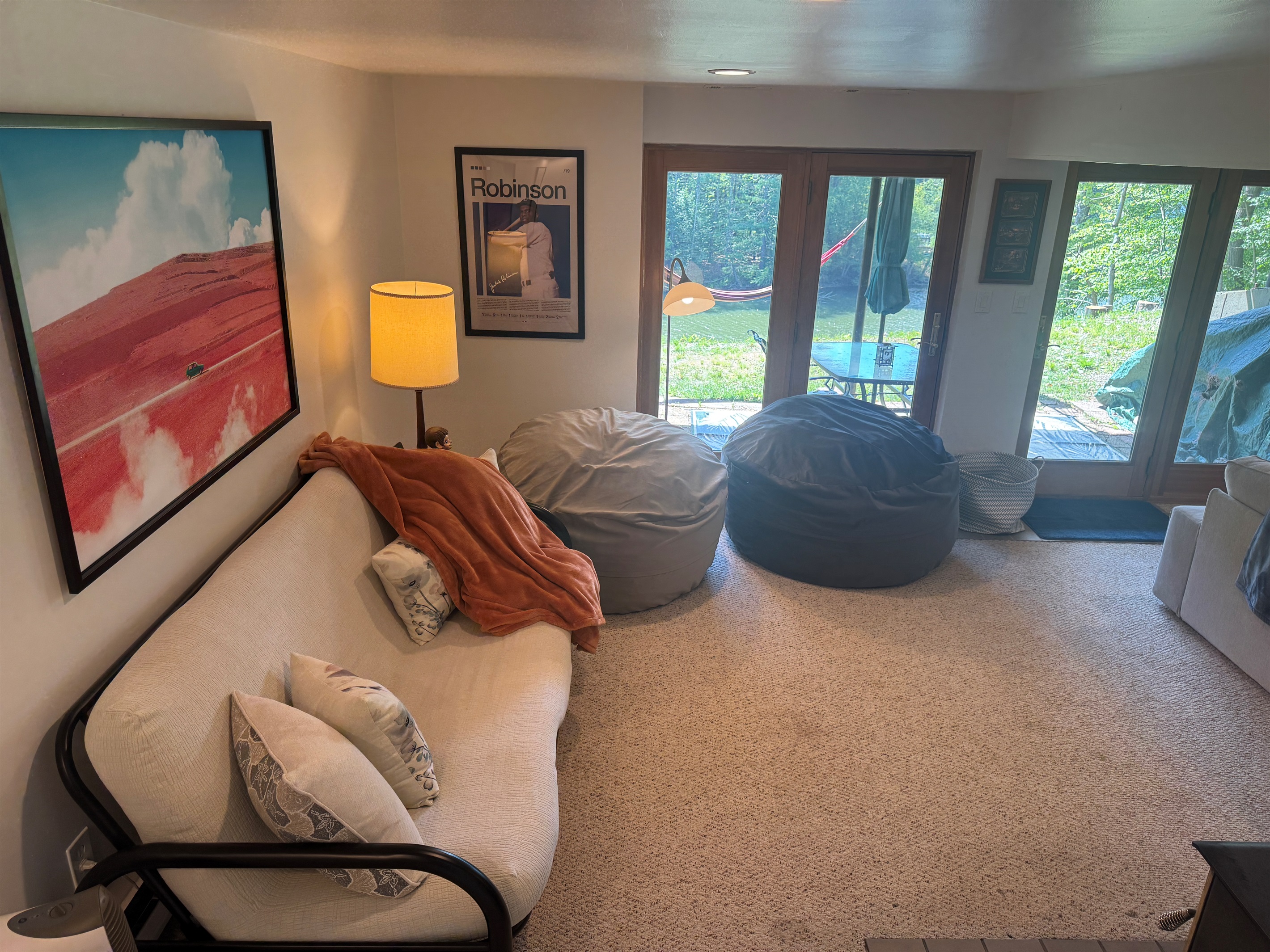 Futon with comfy bag chairs