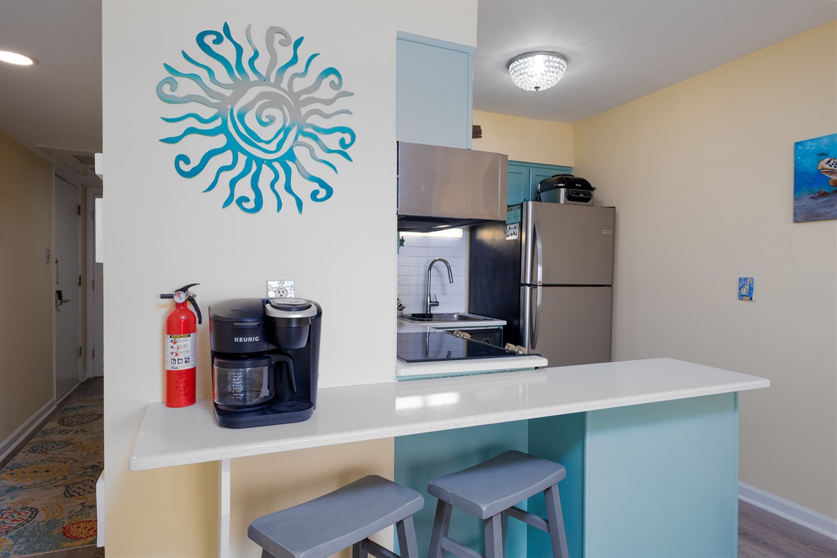 Coastal decor and bar area