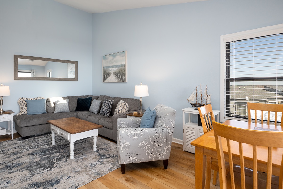Comfortable living area for relaxing after a day on the beach!