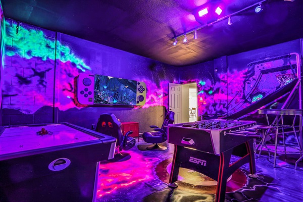 Avengers themed Arcades, Pop-a-shot basketball, airhockey, foosball and Nintendo Switch