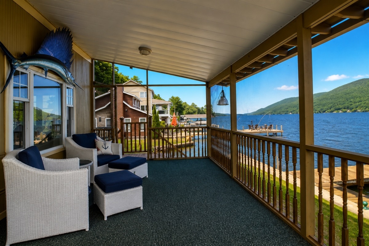 Imagine relaxing on your private patio, where the gentle breeze whispers through the trees and the shimmering waters of the lake stretch as far as the eye can see. This serene outdoor space offers the perfect escape for those who appreciate nature’s 