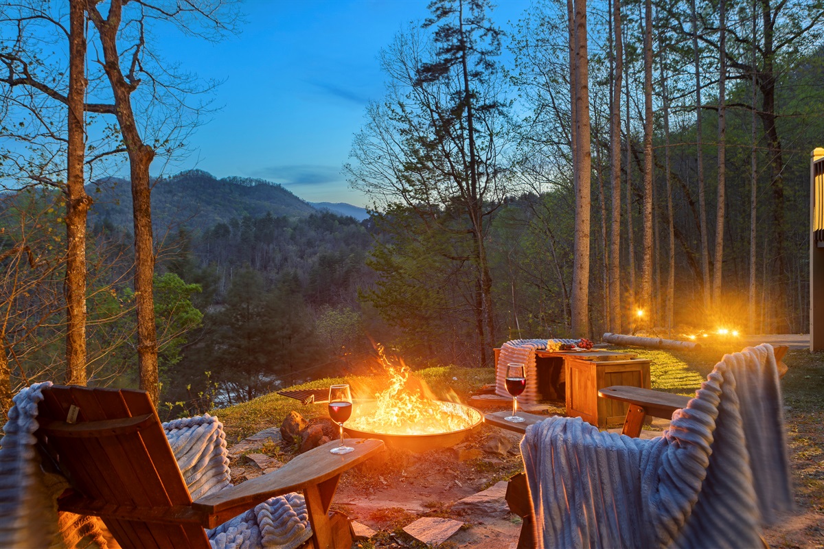 Fire Pit Retreat: Unwind under the stars with drinks and a crackling fire amidst nature's beauty!