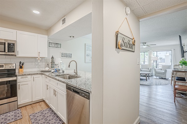 Kitchen into living area