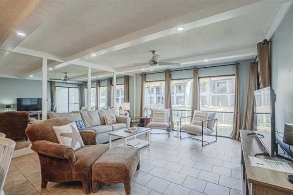Living area overlooking gorgeous water feature