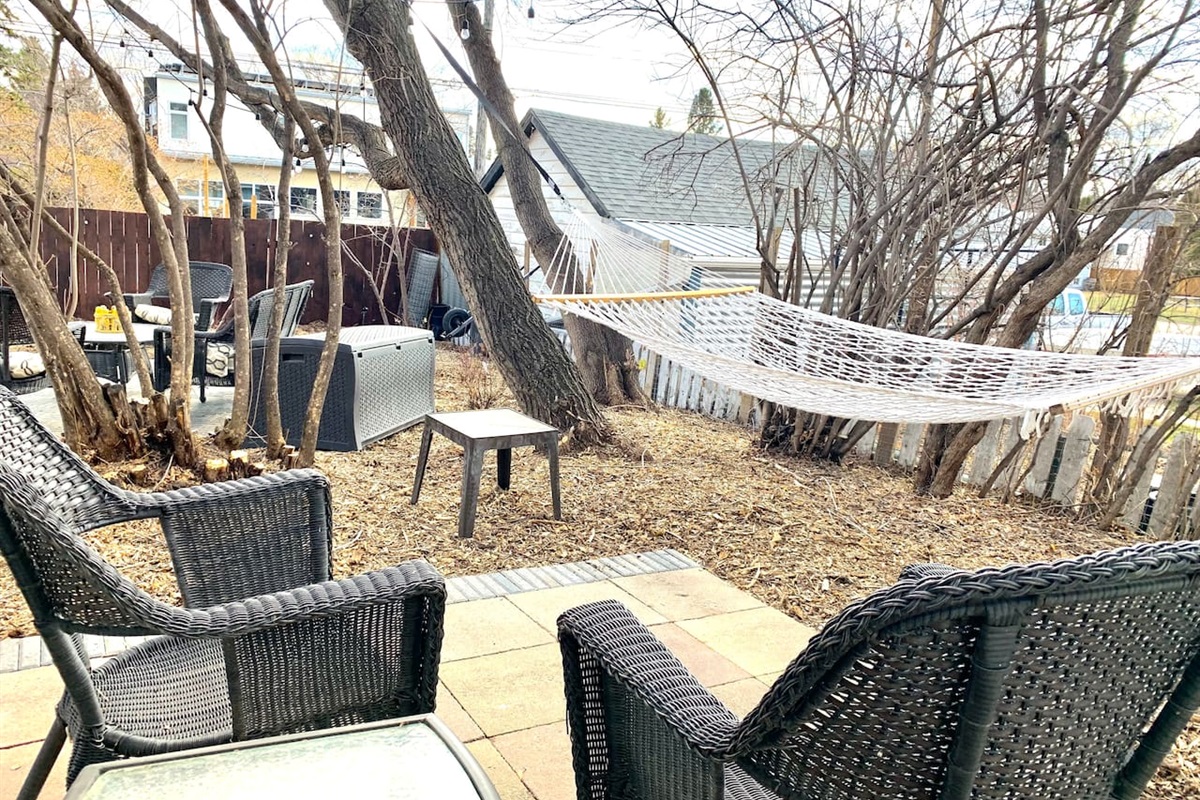 Hammock and outdoor seating area — seasonal use