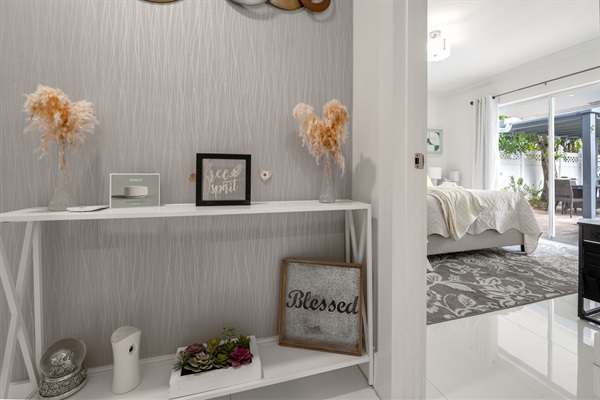 Elegant interior details with bright modern bedroom access
