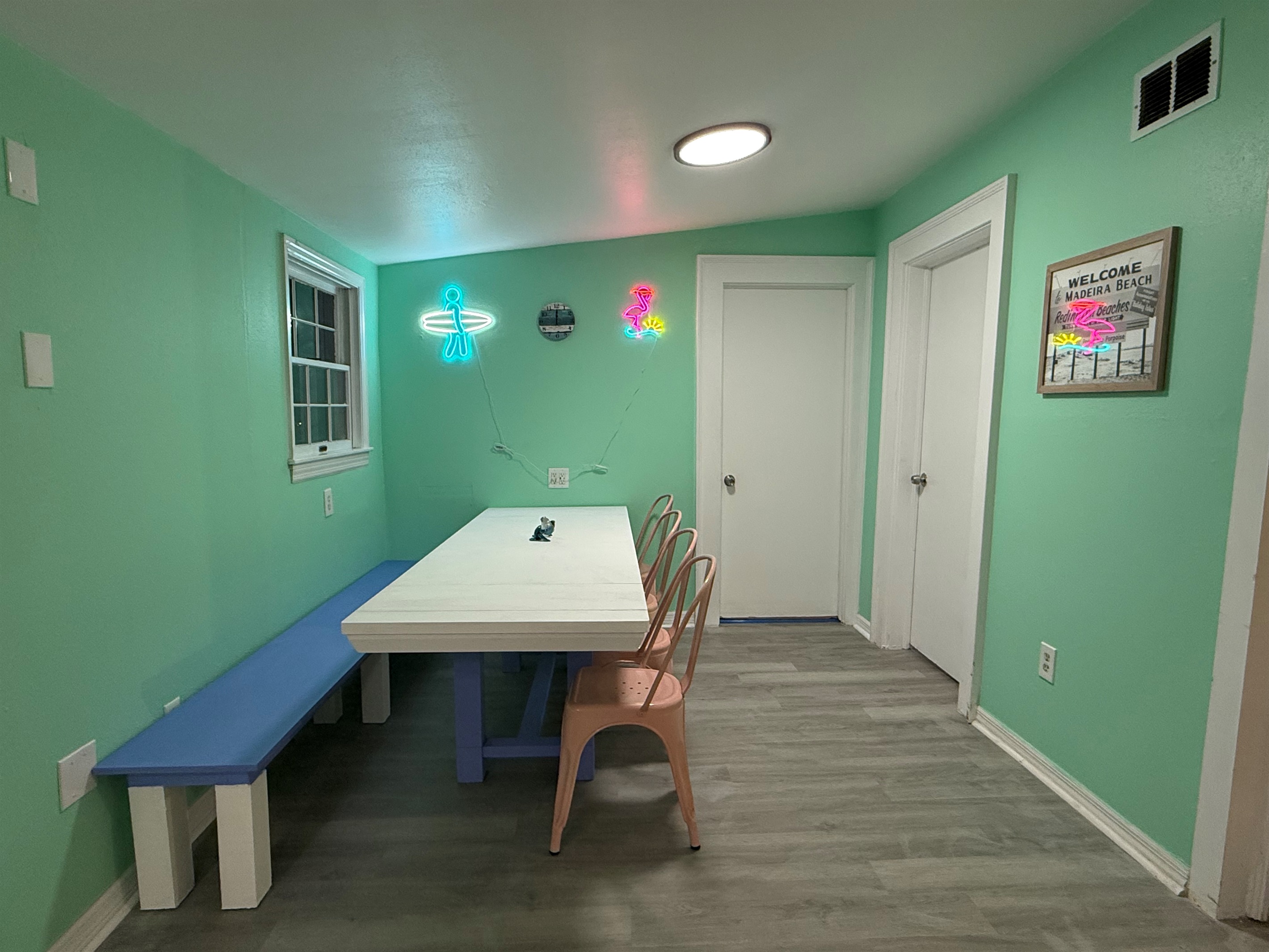 Dining Area with retro beach decor and feel.