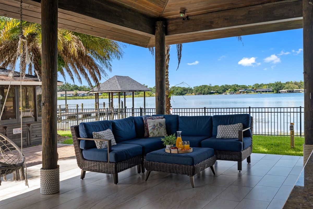 The picturesque lakefront setting offers an atmosphere of pure tranquility and natural beauty.