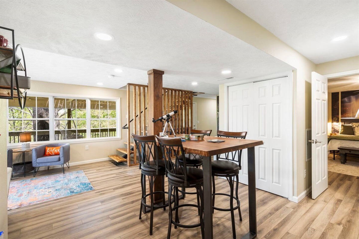 Spacious lower-level living area perfect for families and fun nights.