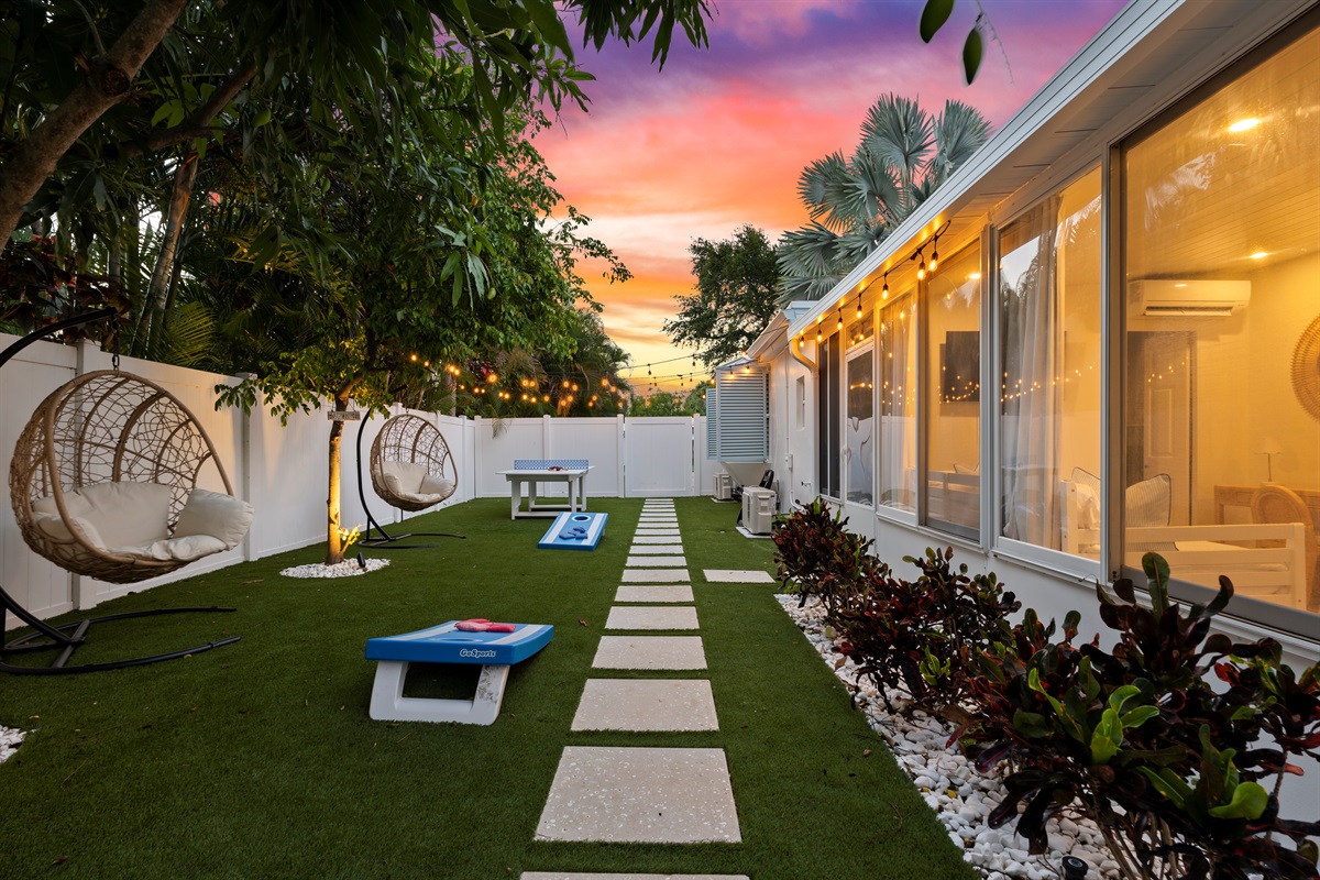 Golden hour, garden lights, and endless backyard vibes.